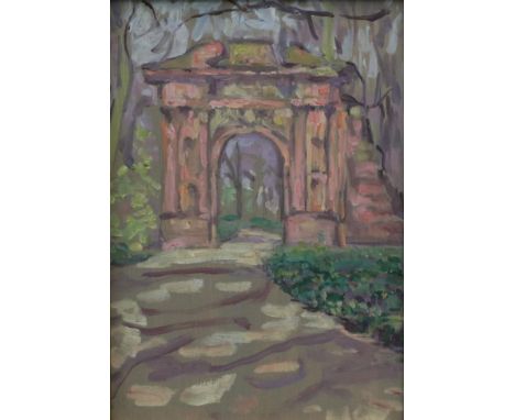 Arthur Studd (1863-1919) Ornamental Arch in a park Oil on board, 20.5cm by 14.5cm  Provenance: Reputedly exhibited  Fine Art 