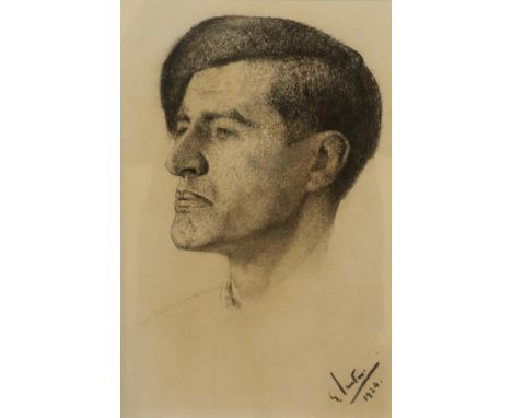 Georg Sauter (1866-1937) Portrait of Rudolf Sauter, head and shoulders Signed and dated 1924, charcoal, 34cm by 22.5cm  
