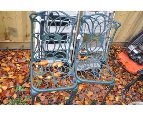 FOUR STEP LADDERS AND A PAIR OF METAL GARDEN CHAIRS, tallest being 190cm high