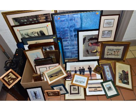 LITHOGRAPHIC AND PHOTOGRAPHIC PRINTS ETC, to include Le Gaft continental etchings, Philip Gray miniature prints signed to the