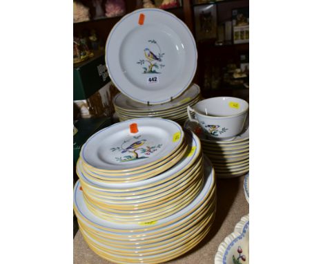 A SPODE QUEEN'S BIRD (S3589) PART DINNER SERVICE, comprising a breakfast cup, four tea plates, ten dessert bowl, ten 19cm pla