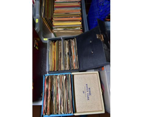A TRAY AND TWO SINGLES CASES CONTAINING OVER ONE HUNDRED AND EIGHTY 7'' SINGLES including Generation X, The Beatles, The Byrd