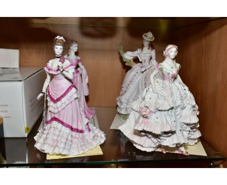 FOUR ROYAL WORCESTER FIGURINES 'First Dance' (The Tissot Collection) limited edition No 740/750, 'Royal Debut' (Victorian Era