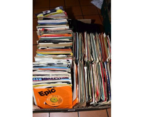 A TRAY CONTAINING OVER TWO HUNDRED AND FIFTY 7'' SINGLES including The Rolling Stones, The Kinks, The Marmalade, Elvis Presle