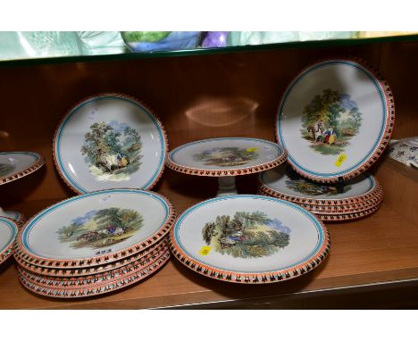 A G L ASHWORTH &amp; BROS, HANLEY PRATTWARE DESSERT SERVICE, comprising two tall comports, three low comports and ten plates 