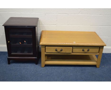 A MODERN LIGHT OAK COFFEE TABLE, with two drawers, width 110cm x depth 61cm x height 51cm and a Stag Minstrel glazed single d