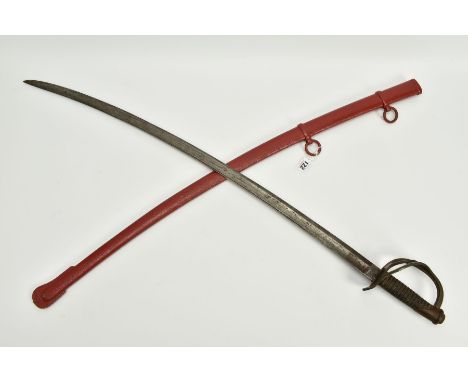 AN EARLY 20TH CENTURY MILITARY STYLE CURVED OFFICERS SWORD, possibly Cavalry, blade is approximately 93cm in length, very fai