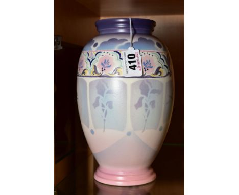 A POOLE POTTERY TRIAL VASE, design and airbrushed by Alan Clarke, monogram to base, handwritten Poole mark and 'Trad 25mins (