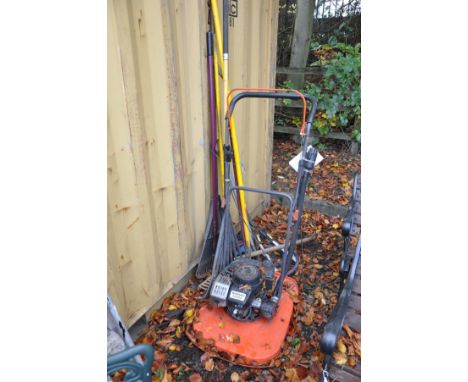A VINTAGE FLYMO PETROL LAWN MOWER, with a Suzuki M120X engine (engine pulls freely, but has not been started) a Draper water 