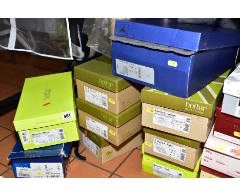 A LARGE COLLECTION OF LADIES SHOES, BOOTS, BELTS AND HANDBAGS ETC, including Gabor, Hoffer Van Dal etc, most sizes 4 1/2 and 