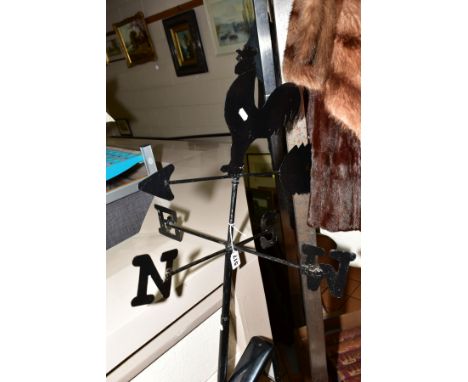 A BLACK PAINTED WEATHER VANE, with cockerel and arrow, height 137cm