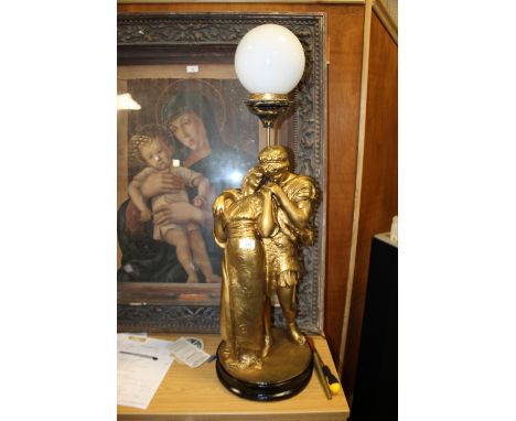 A LARGE GILT  FIGURAL LAMP, H 100 CM