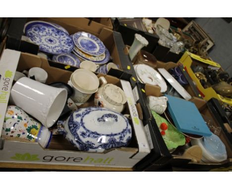 FOUR TRAYS OF CHINA AND CERAMICS TO INCLUDE COALPORT, ROYAL WORCESTER ETC.