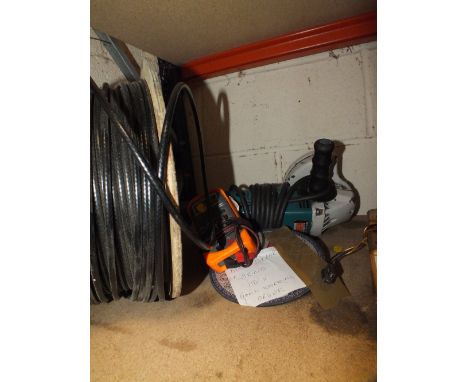 A ROLL OF AERIAL CABLE PLUS AN ANGLE GRINDER AND ELECTRICAL TESTER
