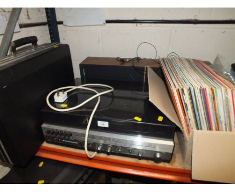 A PANASONIC RECORD PLAYER PLUS SPEAKERS AND RECORDS AND A CAMERA