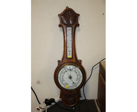 A CARVED OAK MERCURY WALL BAROMETER A/F 