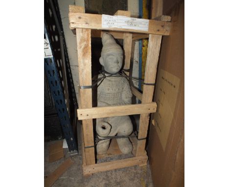 A CERAMIC ORIENTAL WARRIOR GARDEN FIGURE