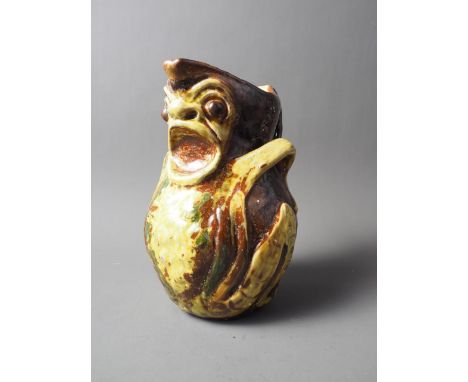 A C H Brannam Barnstaple style art pottery jug formed as a startled frog, 8" high, signed "Vulliamy" to baseCondtion report: 