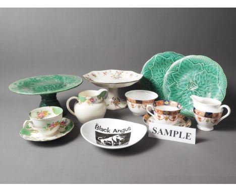 A Colclough China part teaset, a part combination service, eight Carlton Ware leaf dishes, a Staffordshire Queensberry "The B