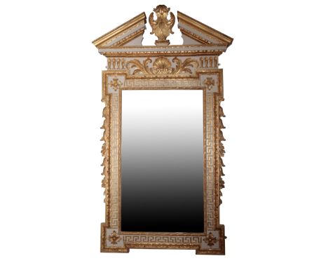 A WHITE-PAINTED AND PARCEL-GILT MIRROR IN THE MANNER OF WILLIAM KENT by&nbsp;Jonathan Sainsbury Ltd,&nbsp;of recent manufactu