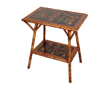 A BAMBOO WOOD OCCASIONAL TABLE with lacquered top and shelf , 70cm high x 64cm wide x 46cm deepProvenance: Purchased from Pao