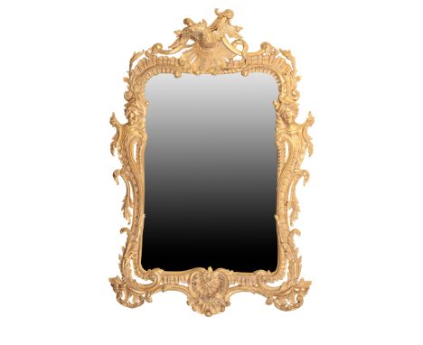 A LARGE GILTWOOD WALL MIRROR IN THE MANNER OF MATTHIAS LOCK by Jonathan Sainsbury Ltd,&nbsp;of recent manufacture, the shaped