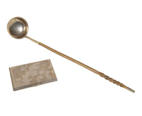 A SILVER AND HORN TODDY LADLE 40cm long, together with a silver cigarette case (2)