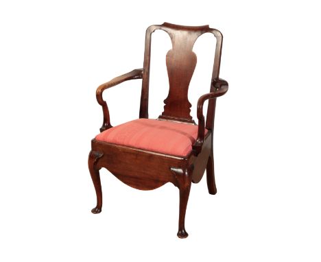 A GEORGE II ARMCHAIR previously a commode chair, 104cm high x 69cm wide