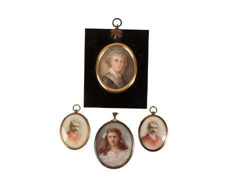 ENGLISH SCHOOL, early 20th century A miniature portrait of a young girl,  bust-length, her hair in ribbons, 7cm x 6cm; anothe