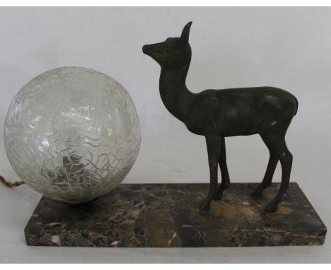 French Art Deco faun lamp on marble base 30cm w, 10cm d, 21.5cm h