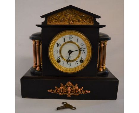 Slate architectural mantel clock Ht 28.5cm