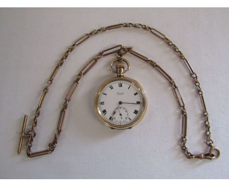 Limit swiss made 10k gold plated pocket watch circa 1920's in a Dennison case with 24" tested 9ct gold albert chain (chain we