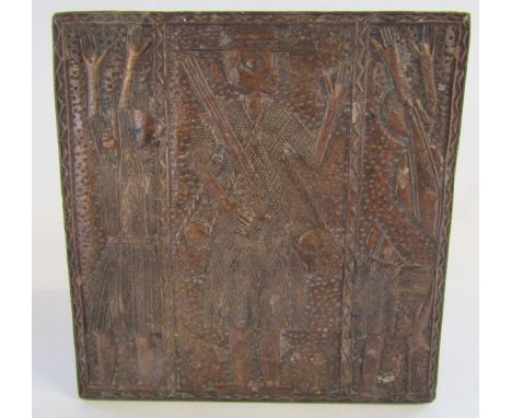 A small table with hunting scene panel top approx. H. 44cm&nbsp;