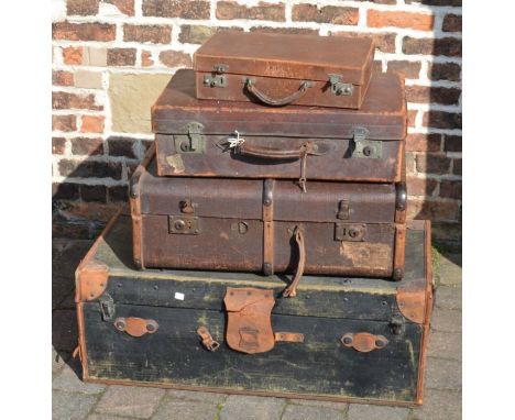 Large vintage trunk &amp; 3 suitcases