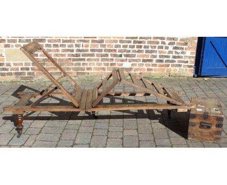 Campaign day bed in the style of Robinson &amp; Son Ilkley (bears worn label) in a distressed state on 3 legs (trunk not incl