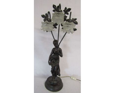 A 3 branch table lamp with a Grecian lady approx. 85cm high and the lady approx. 50cm&nbsp;