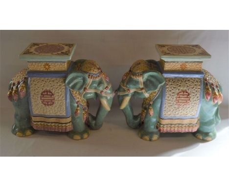 Pair of large Oriental ceramic elephant stands Ht 39cm