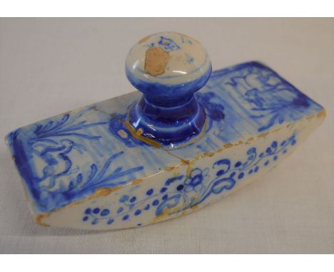 18th century delftware tin glaze ink blotter (repaired) L 14cm&nbsp;