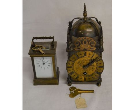 Reproduction 17th century brass lantern clock &amp; a Angelus carriage clock (neither working)