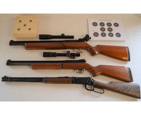 2 Sharp Innova pump action air rifles (one currently not firing), Daisy model 1894 BB Gun air rifle, 2 sets of 1.5-4x sights 