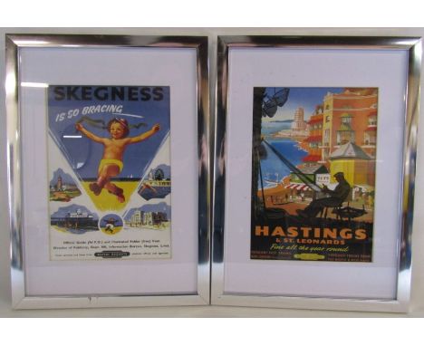 2 framed British Railway prints, Skegness and Hastings approx. 33cm x 45cm (includes frame)