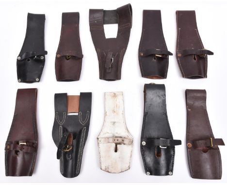 8 post WWII black or brown leather bayonet frogs, one dated 1962 and two dated 1978; a white leather bayonet frog; and a leat