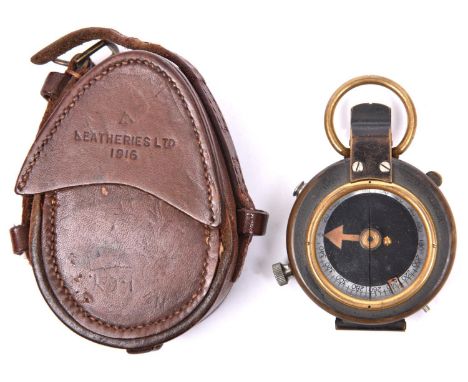 A WWI prismatic marching compass by Short &amp; Mason Ltd, London, number 42735, marked with broad arrow between “AE” and dat