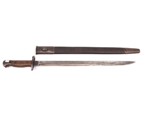 A 1907 pattern SMLE bayonet, issue marks for July 1916, blade 17" marked with crown and WILKINSON”, oil hole to pommel, in it