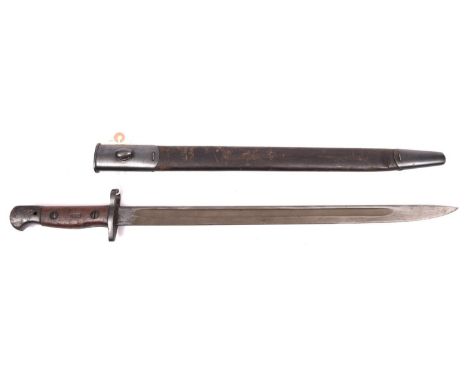 A 1907 pattern SMLE bayonet, blade 17" marked with crown and “WILKINSON”, other marks indistinct, pommel marked “O.T.C. G.W.B