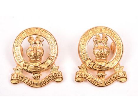A good pair of post 1953 officer’s gilt collar badges of the 14/20th Hussars. As New Condition, the gilt brilliant.          