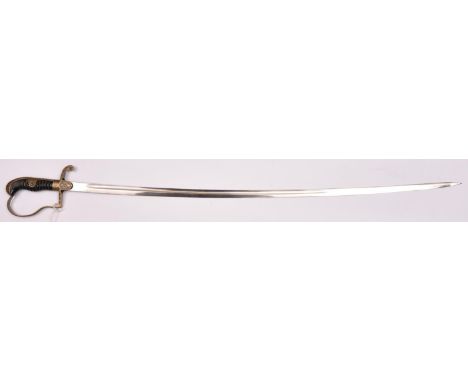 A Third Reich Army officer’s sword by Alcoso, plated blade 33½”, brass hilt with oak leaf decoration and eagle on langet, wir