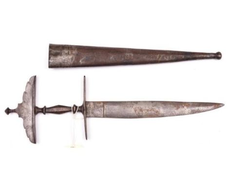 An all steel South Indian dagger chilanum, the hilt of simple construction, with octagonal grip and small button pommel, the 