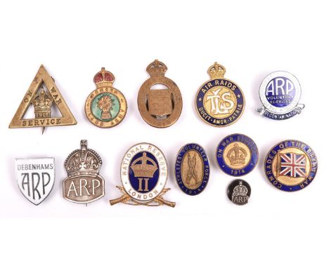 8 enamelled lapel badges and brooches: Nat Reserve London “II”, the back stamped “CAMBERWELL”; Athletes Vol Force 1914; On Wa