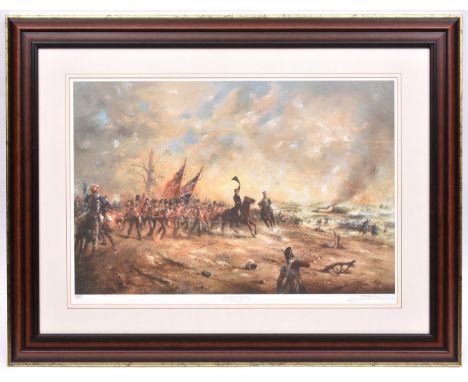 “Wellington’s Finest Hour” a coloured print of an incident at Waterloo, by David Cartwright, a framed limited edition No. 022